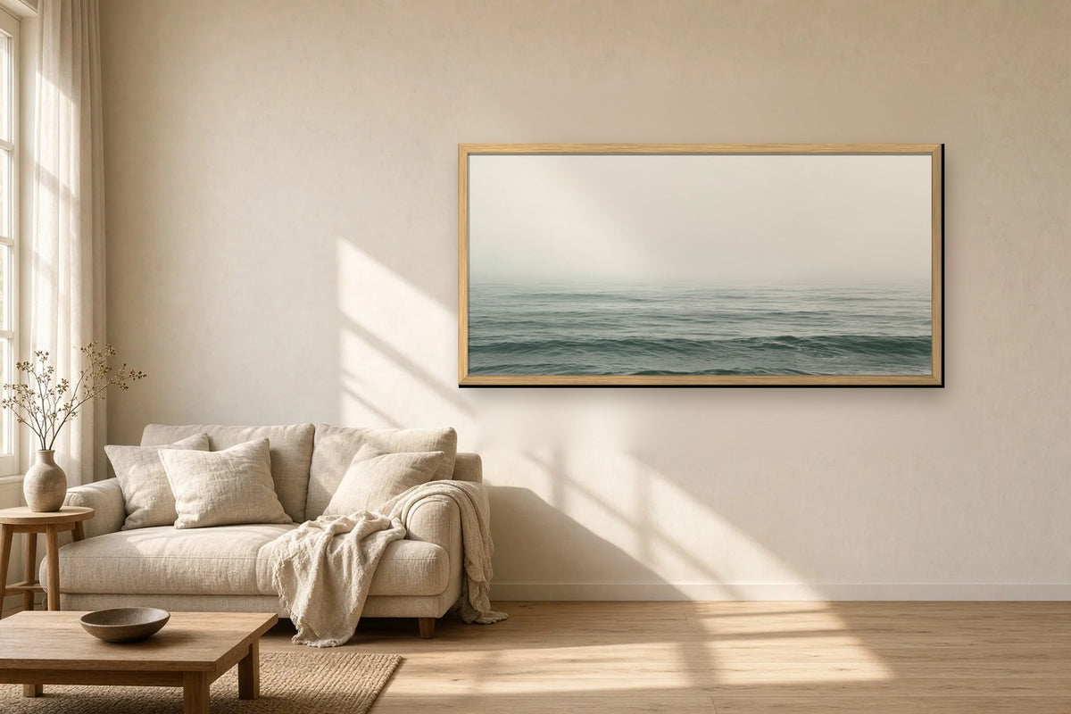 Brume Atlantique framed canvas in a sunlit living room