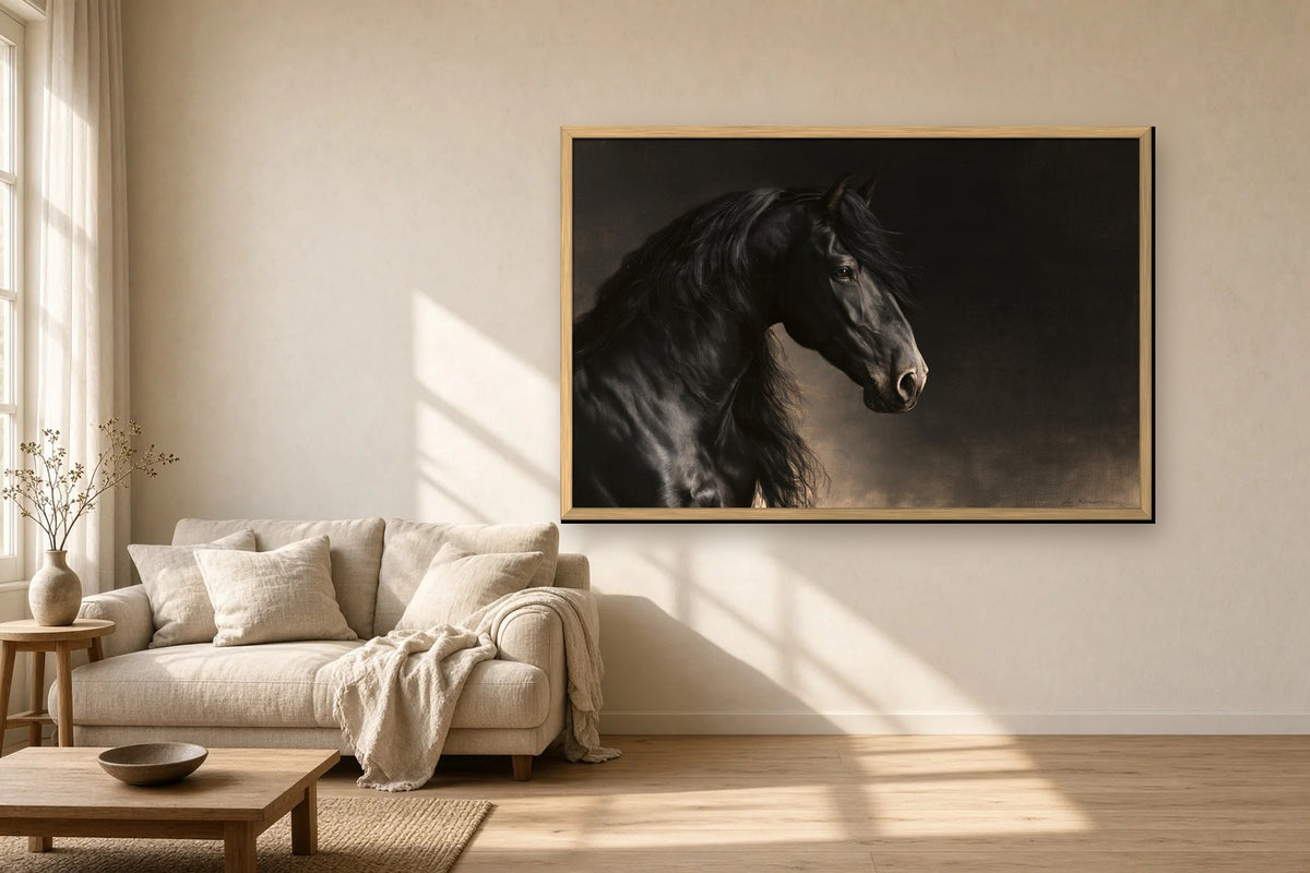 Le Frison framed canvas in a sunlit living room