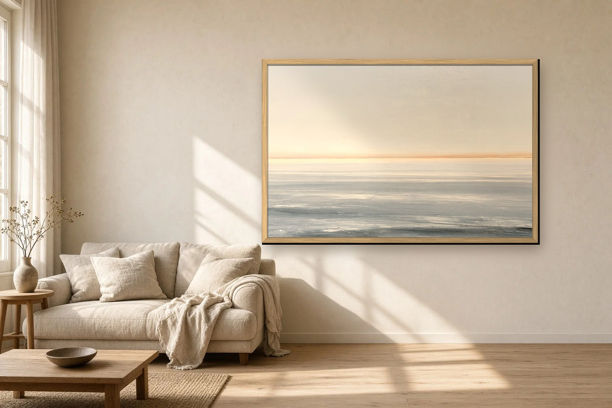 Ligne Dorée framed canvas in a sunlit living room